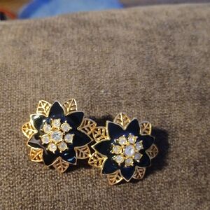 Avon Gold and Black Floral Earrings